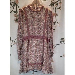 Topshop Vintage Pink Chiffon Floral Ruffle Dress Women's 14